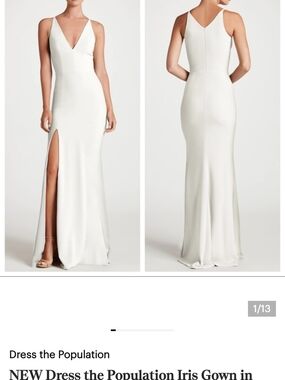 Dress the Population White V-Neck Maxi Gown with Side Thigh Slit